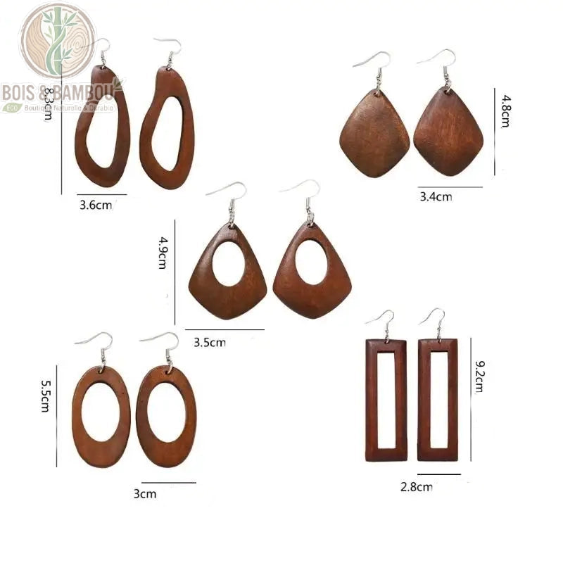 Boucles d'oreilles en bois rétro géométriques dimensions et taille des pendantes, Bois Et Bambou Eco