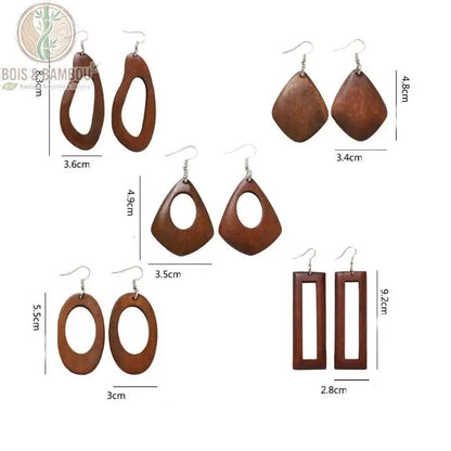 Boucles d'oreilles en bois rétro géométriques dimensions et taille des pendantes, Bois Et Bambou Eco