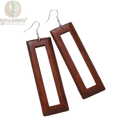 Boucles d'oreilles bois rétro modèle Creux-élongé, pendante géométrique naturelle, Bois Et Bambou Eco