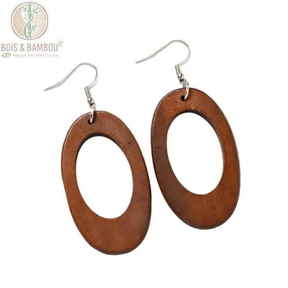 Boucles d'oreilles bois rétro modèle Ellipse géométrique, pendante artisanale, Bois Et Bambou Eco