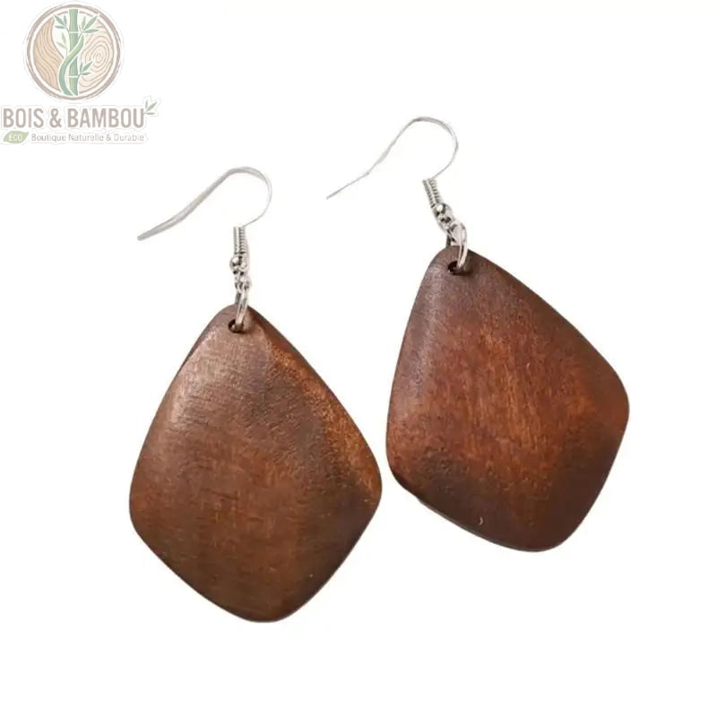 Boucles d'oreilles bois rétro modèle Losange en bois massif, pendante vintage, Bois Et Bambou Eco