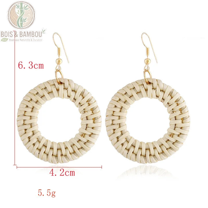 Boucles d'oreilles bambou rotin modèle 1, style bohème