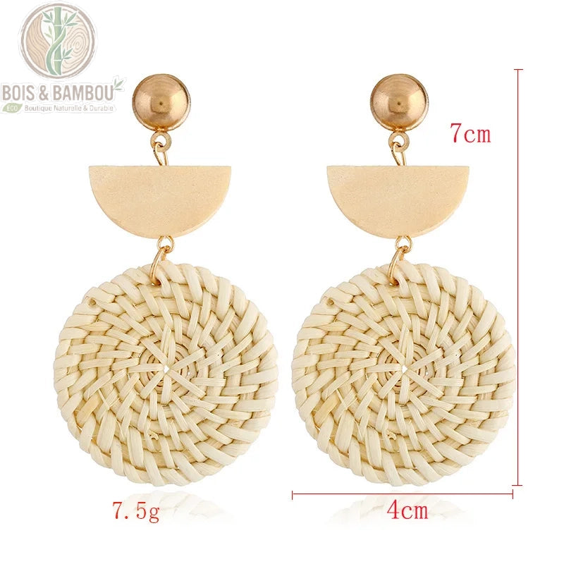 Boucles d'oreilles naturelles bambou rotin modèle 10