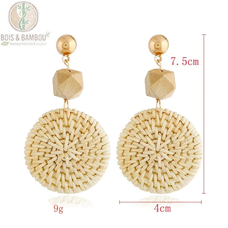 Boucles d'oreilles en bambou et rotin modèle 11, léger