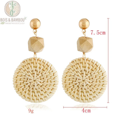Boucles d'oreilles en bambou et rotin modèle 11, léger