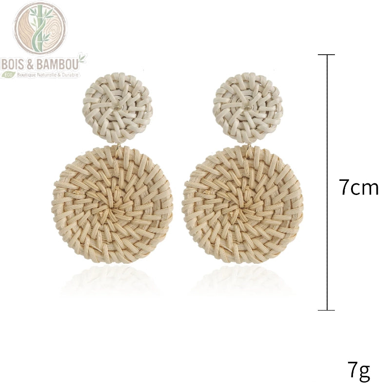 Boucles d'oreilles pendantes bambou rotin modèle 12