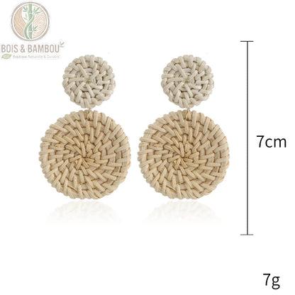 Boucles d'oreilles pendantes bambou rotin modèle 12