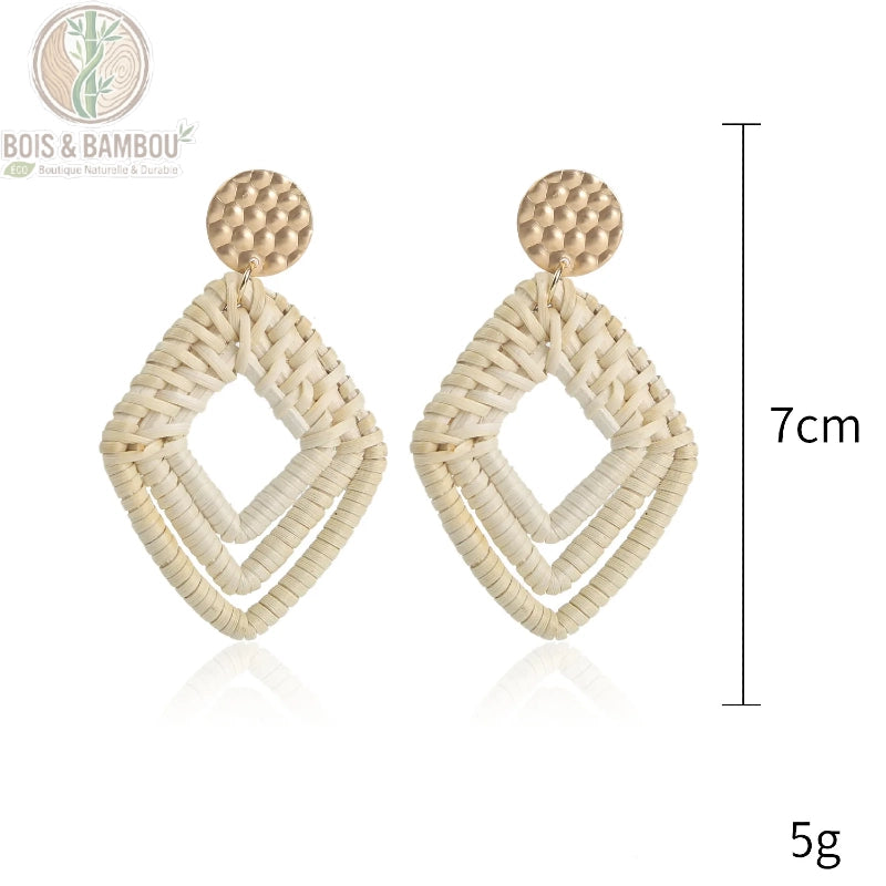 Boucles d'oreilles bambou rotin artisanat modèle 13