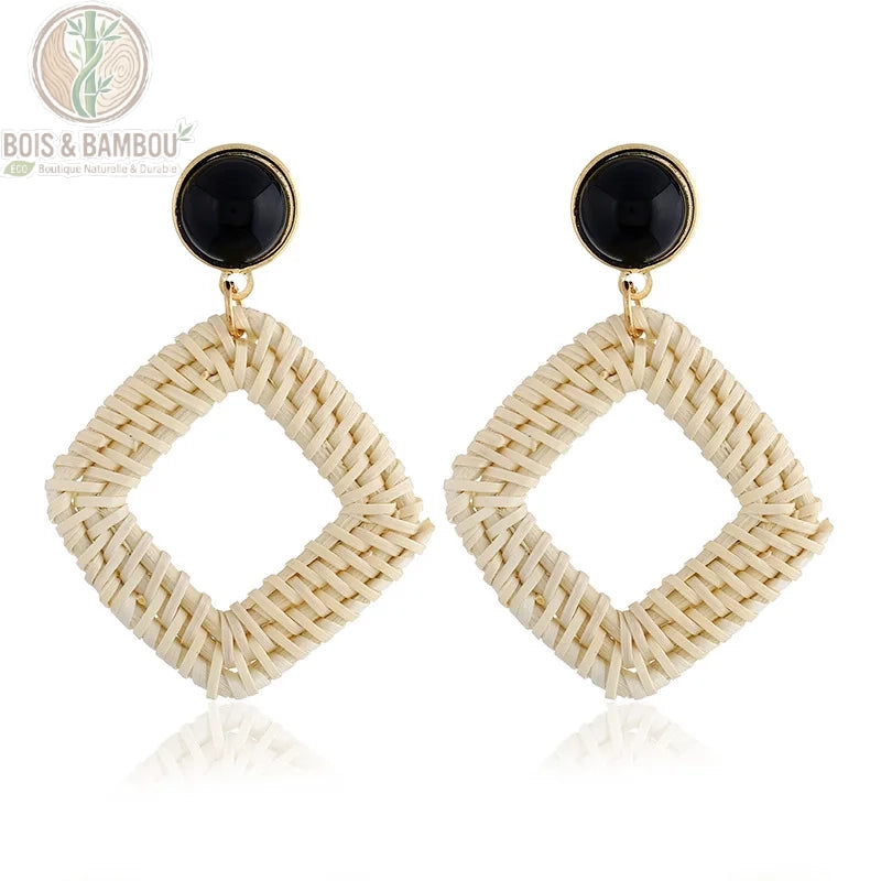 Boucles d'oreilles bambou rotin modèle 2, pendantes