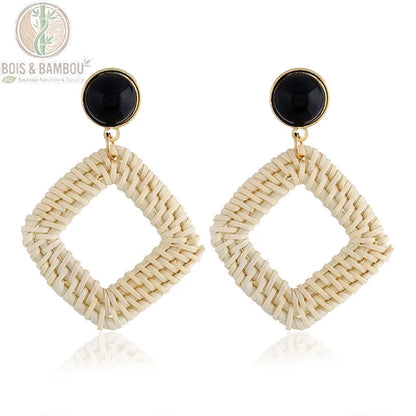 Boucles d'oreilles bambou rotin modèle 2, pendantes