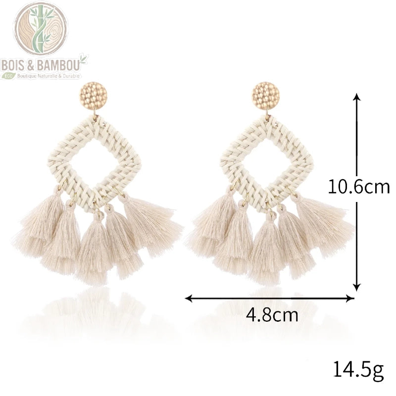 Boucles d'oreilles bambou rotin modèle 3, tressées main
