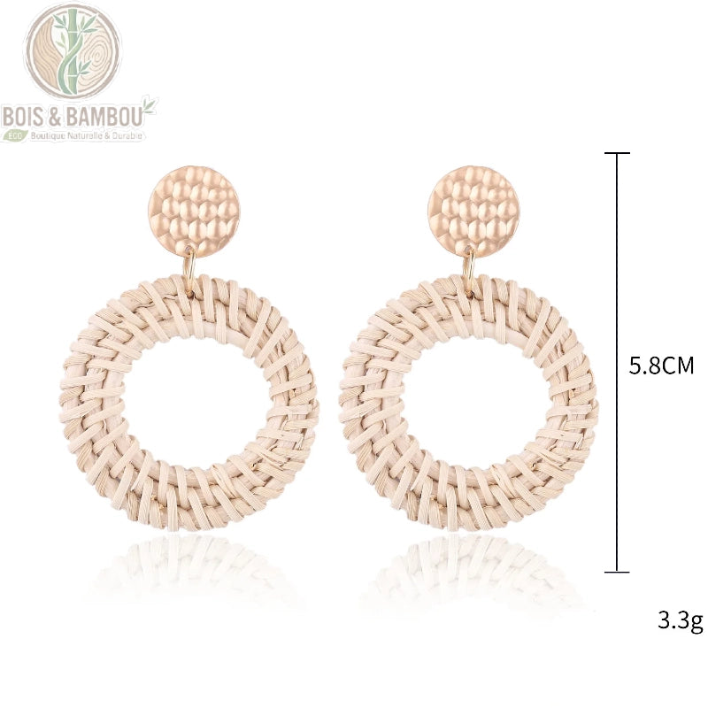 Boucles d'oreilles bambou rotin modèle 5, bijou naturel