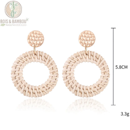 Boucles d'oreilles bambou rotin modèle 5, bijou naturel