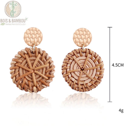 Boucles d'oreilles pendantes en rotin et bambou modèle 6