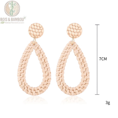 Boucles d'oreilles bambou rotin modèle 7, style bohème