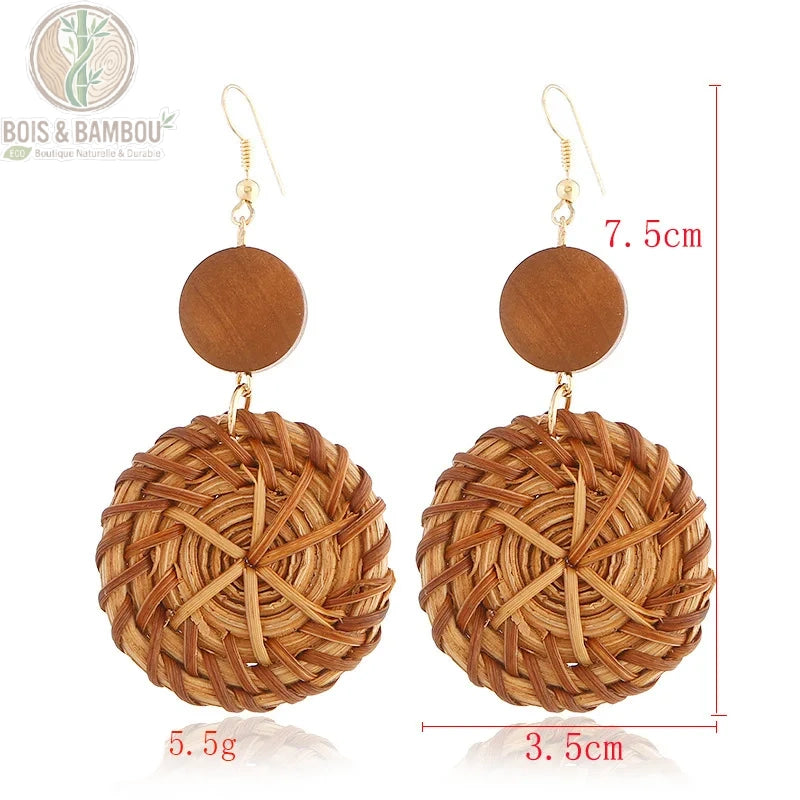 Boucles d'oreilles bambou rotin tressées modèle 9