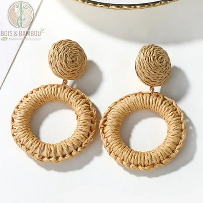 Boucles d'oreilles pendantes en rotin et bambou