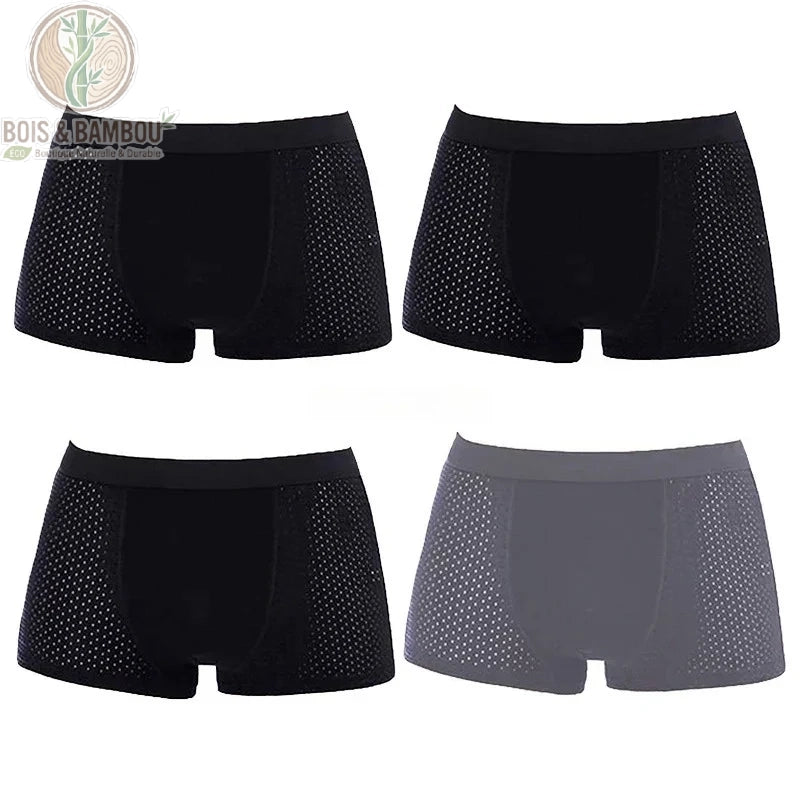 Lot mixte 3 boxers noirs et 1 gris en fibre de bambou