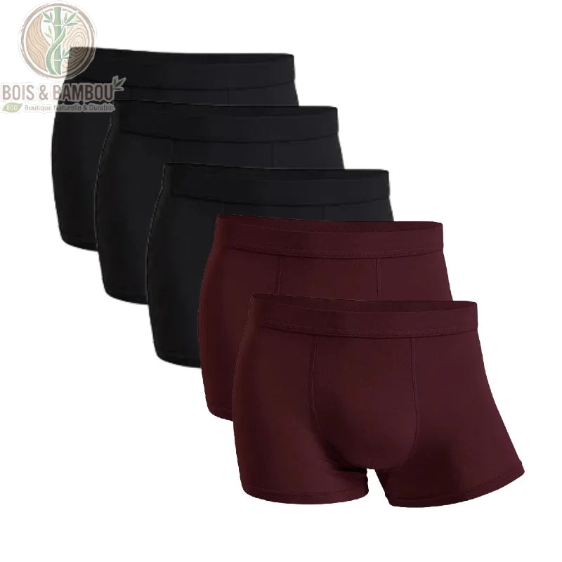 Lot 5 boxers bambou homme 3 Noirs 2 Bourgognes