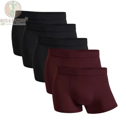Lot 5 boxers bambou homme 3 Noirs 2 Bourgognes