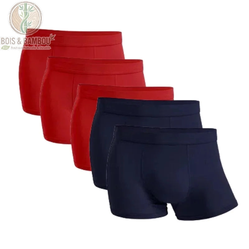 Lot 5 boxers bambou homme 3 Rouges 2 Bleus