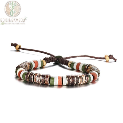 Bracelet perles bois homme modèle B design géométrique naturel style surfeur