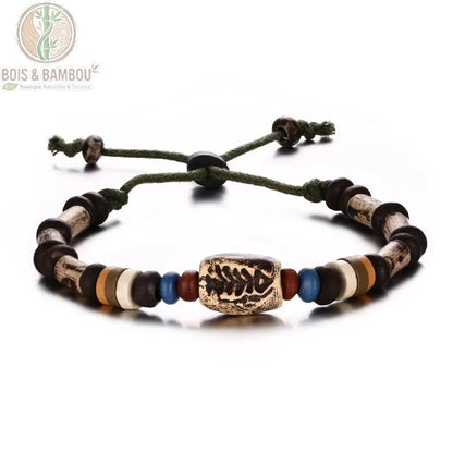 Bracelet perles bois homme modèle D design bohème géométrique cordon réglable