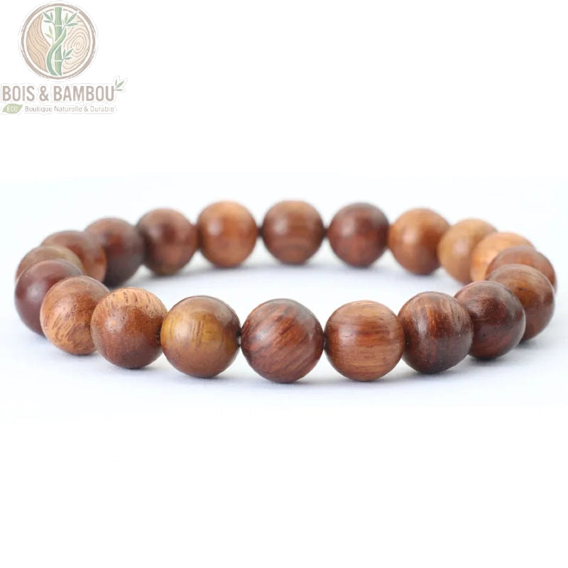 Bracelet perles bois naturel homme coloris brun clair 10 mm vue de face fond blanc