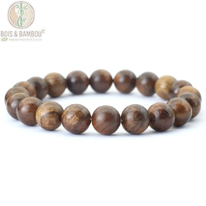 Bracelet perles bois naturel homme coloris brun 10 mm vue de face fond blanc