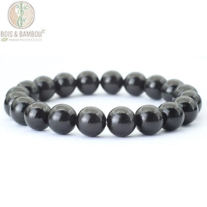 Bracelet perles bois naturel homme coloris noir 10 mm vue de face fond blanc