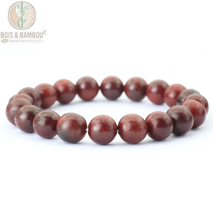 Bracelet perles bois naturel homme coloris vin 10 mm vue de face fond blanc