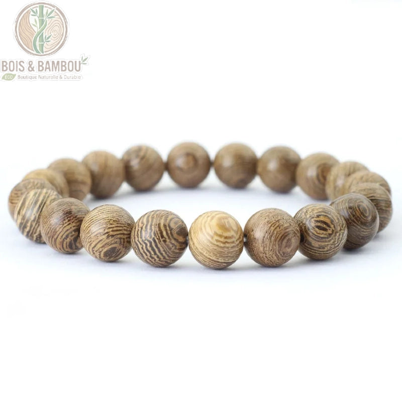 Bracelet perles bois naturel homme coloris wengé 10 mm vue de face fond blanc