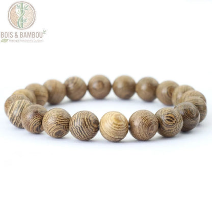 Bracelet perles bois naturel homme coloris wengé 10 mm vue de face fond blanc