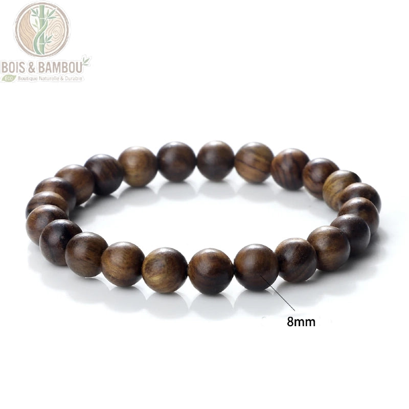 Bracelet perles palissandre noir modèle A tressé ajustable taille 8 mm grain sombre
