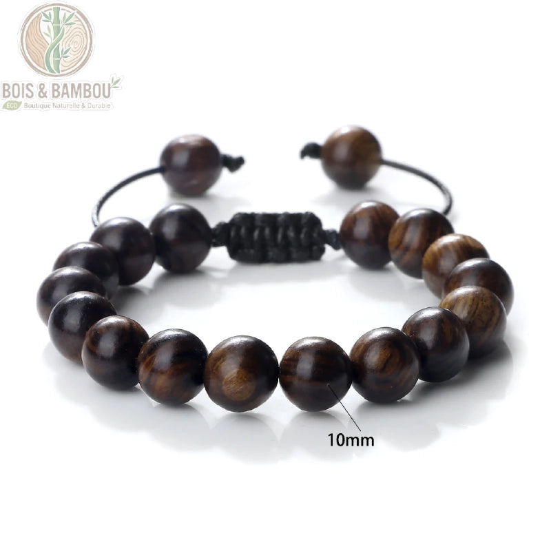 Bracelet perles palissandre noir modèle B élastique taille 10 mm bijou bouddhiste