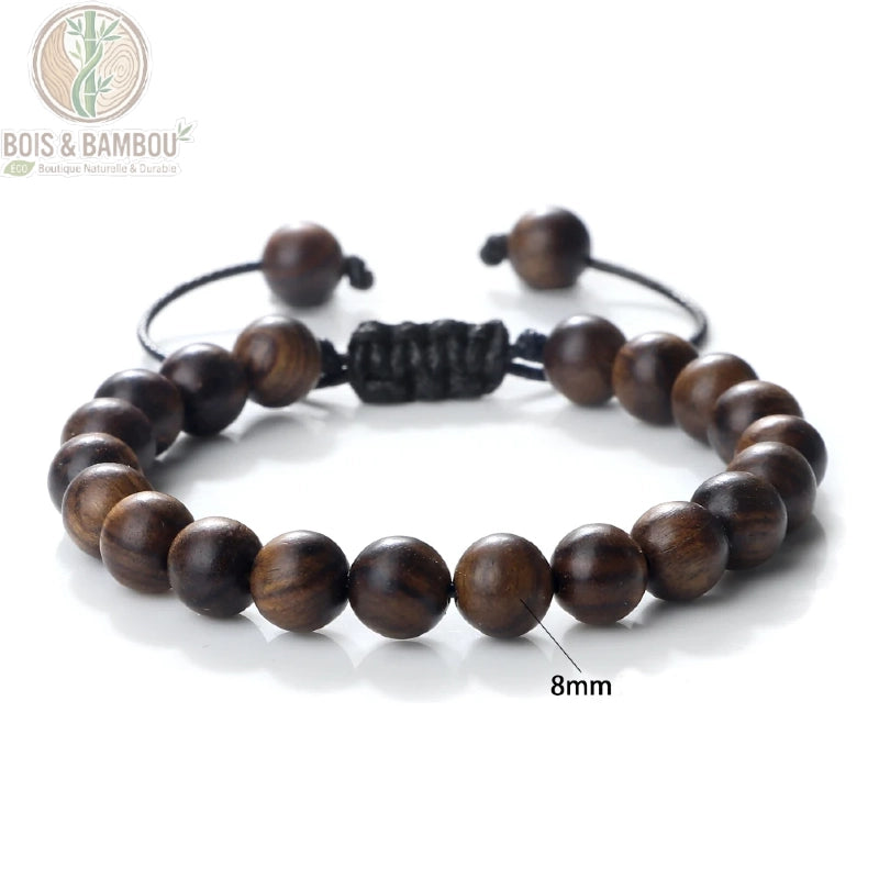 Bracelet perles palissandre noir modèle B élastique taille 8 mm bois naturel fait main