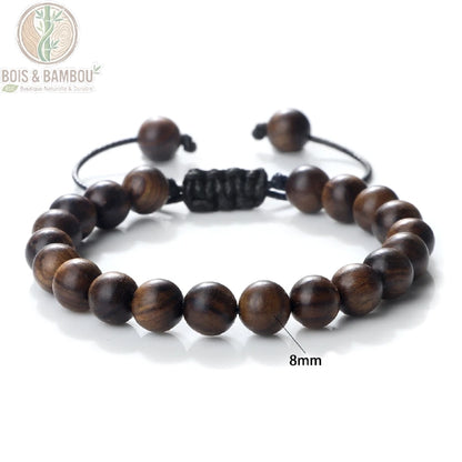 Bracelet perles palissandre noir modèle B élastique taille 8 mm bois naturel fait main