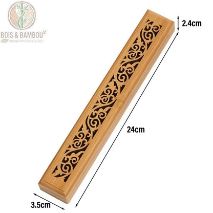 Brûleur encens bambou arabesques dimensions 24 cm longueur 3.5 cm largeur