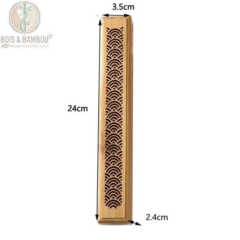 Brûleur encens bambou motif vagues vue de face dimension 24cm longueur