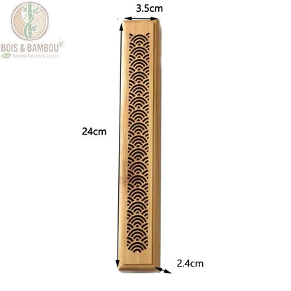Brûleur encens bambou motif vagues vue de face dimension 24cm longueur