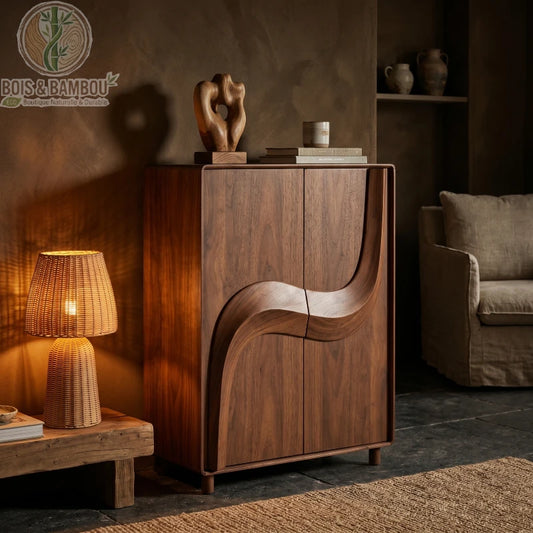 Profil buffet Artistic noyer massif huilé naturel — veinage bois unique et pieds discrets