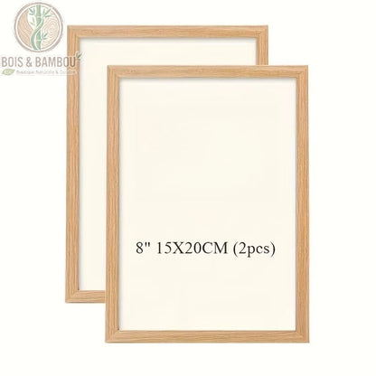Cadre photo bois de pin clair naturel lot de 2 format 15x20 cm