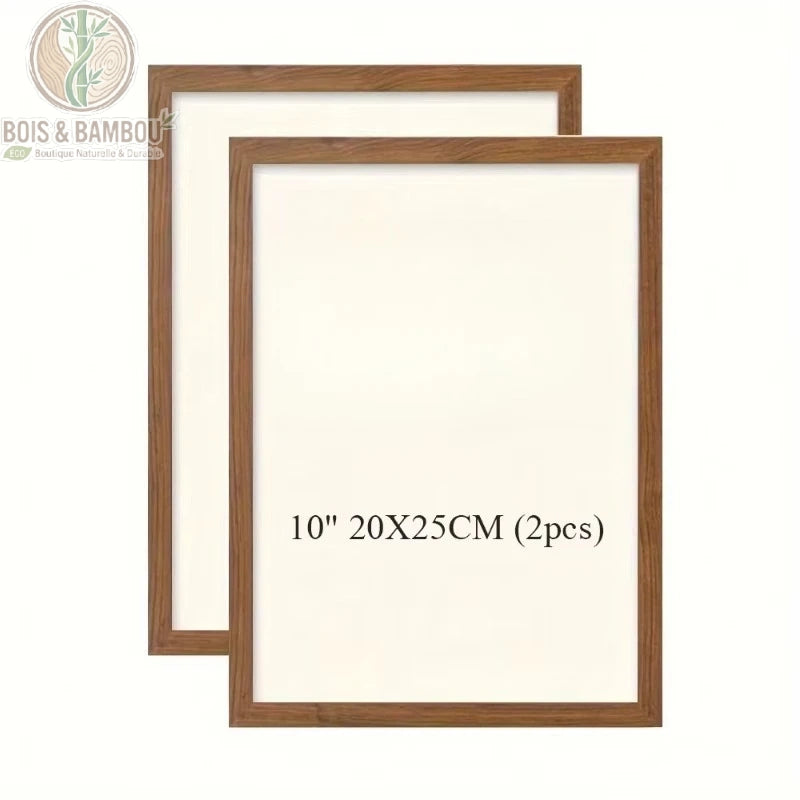 Cadre photo bois de pin brun lot de 2 format 20x25 cm