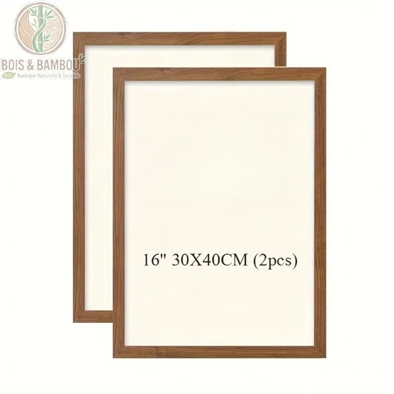 Cadre photo bois de pin brun lot de 2 grand format 30x40 cm