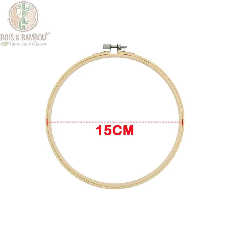 Cadre de broderie en bambou naturel diamètre 15 cm avec vis de serrage métallique