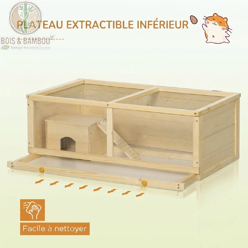 Cage à hamster bois de sapin plateau inférieur coulissant extractible
