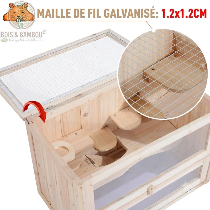 Cage à hamster bois de sapin maille galvanisée 1,2 x 1,2 cm
