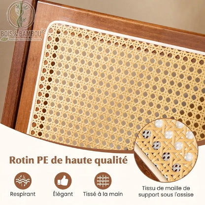 Cannage rotin tressé respirant assise chaise bambou détail