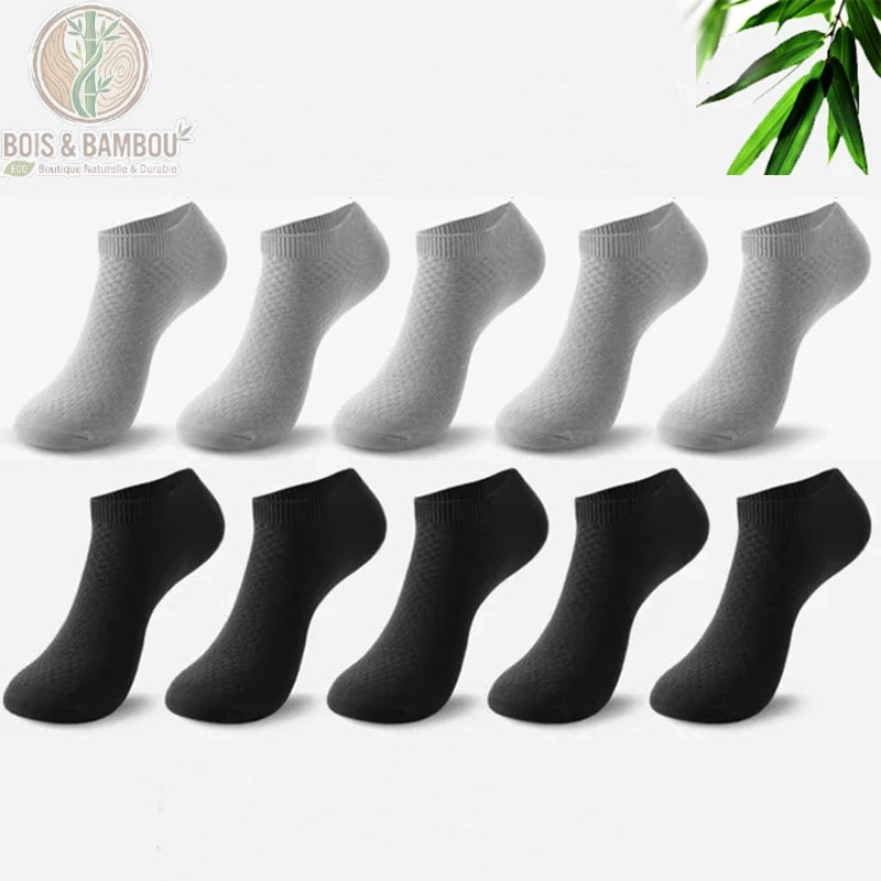 Lot mixte de 5 paires grises et 5 paires noires en bambou