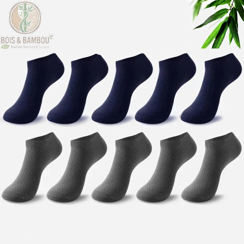 Lot mixte de 5 paires gris foncé et 5 paires bleu marine en bambou